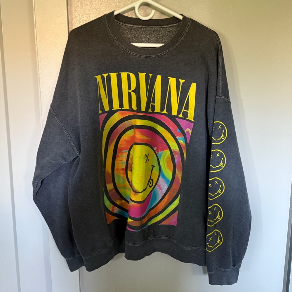Urban Outfitters Nirvana Smile Overdyed Crew Neck Sweatshirt